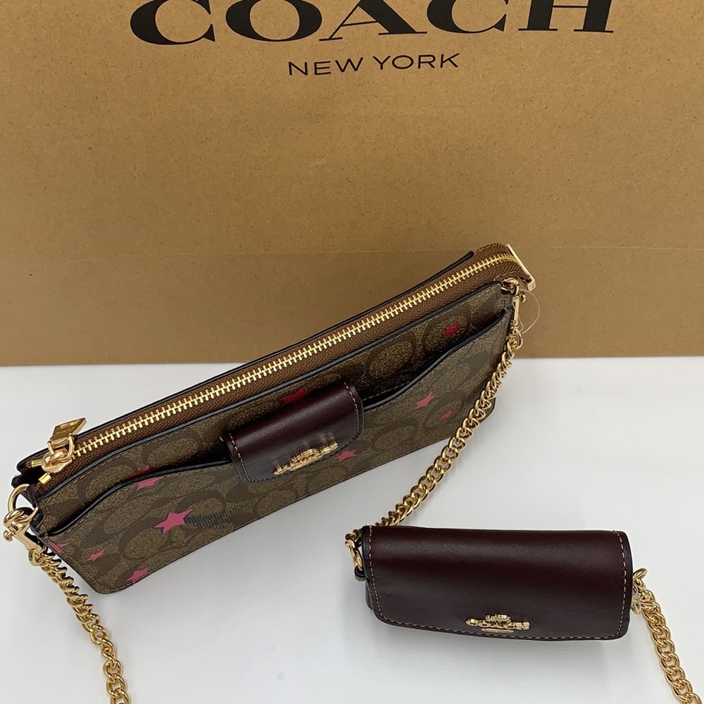 COACH NWT Poppy Crossbody With Card Case In Signature Canvas With Disco Star - Picture 9 of 16